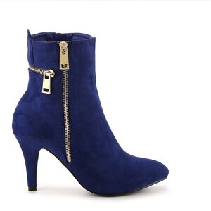 Ultra Blue Suede Gold Zip Detailed Boot NWOB